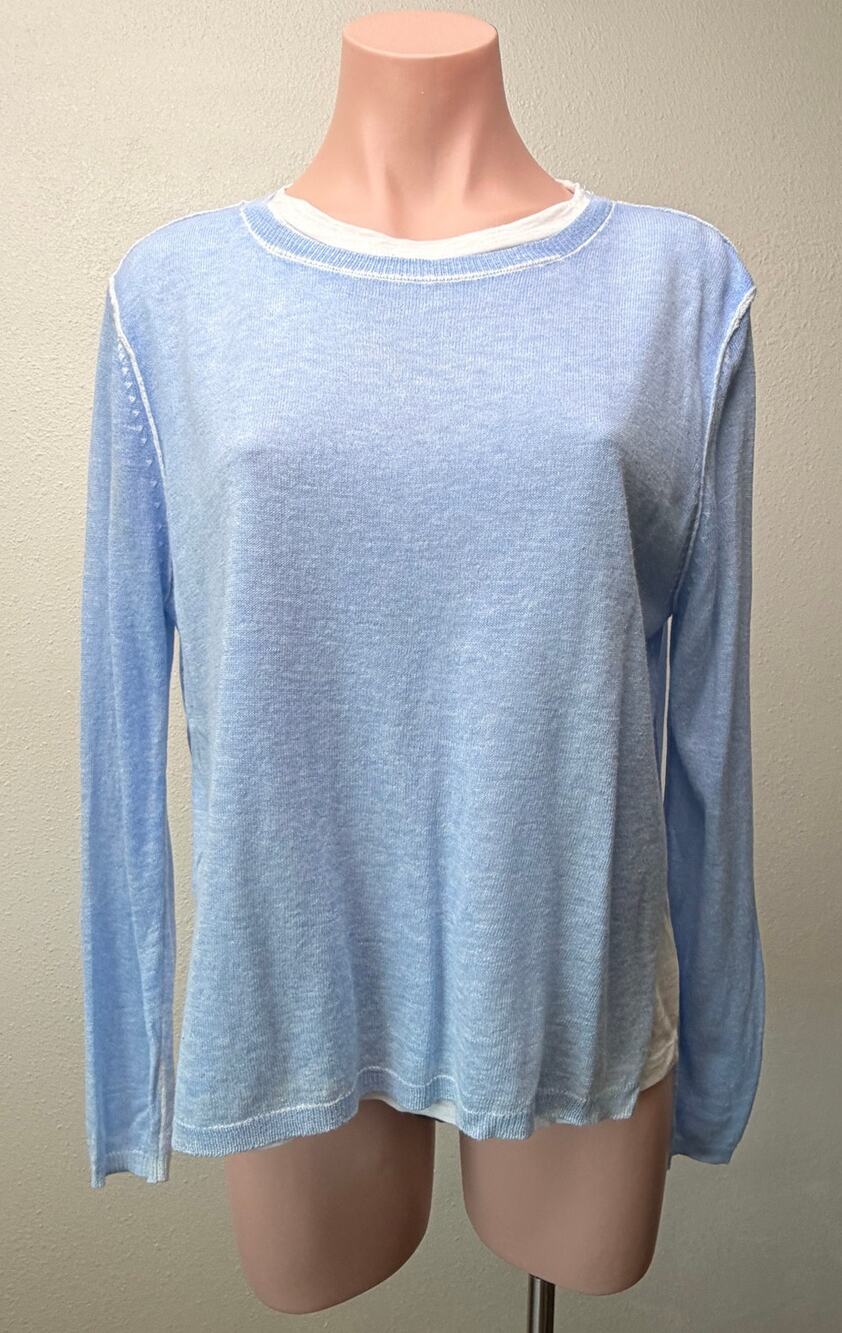 Nati Blue White Layered Knit Sweater Women M